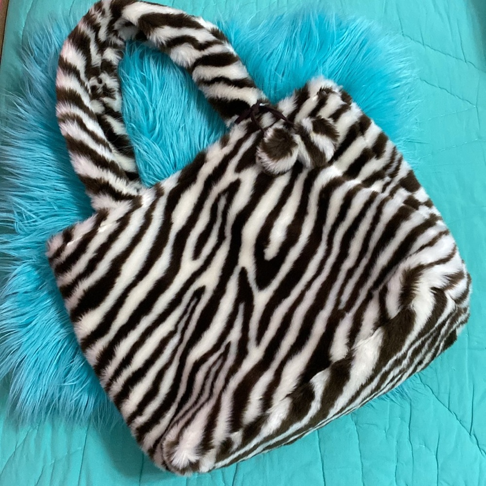 Pottery Barn Teen Faux Fur Brown Stripe Zebra  Tote Bag